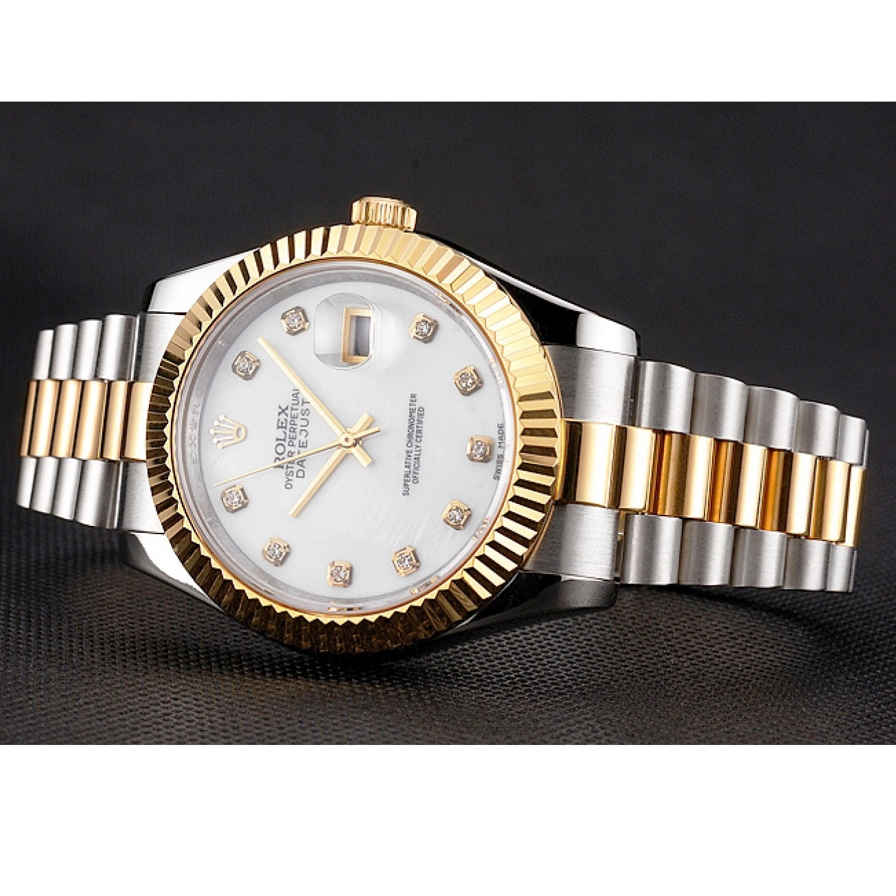 Aaa fake watches Swiss Rolex White Datejust Hour Bezel Two Tone Marks Stainless Gold Diamond Steel Dial Bracelet Case 0514